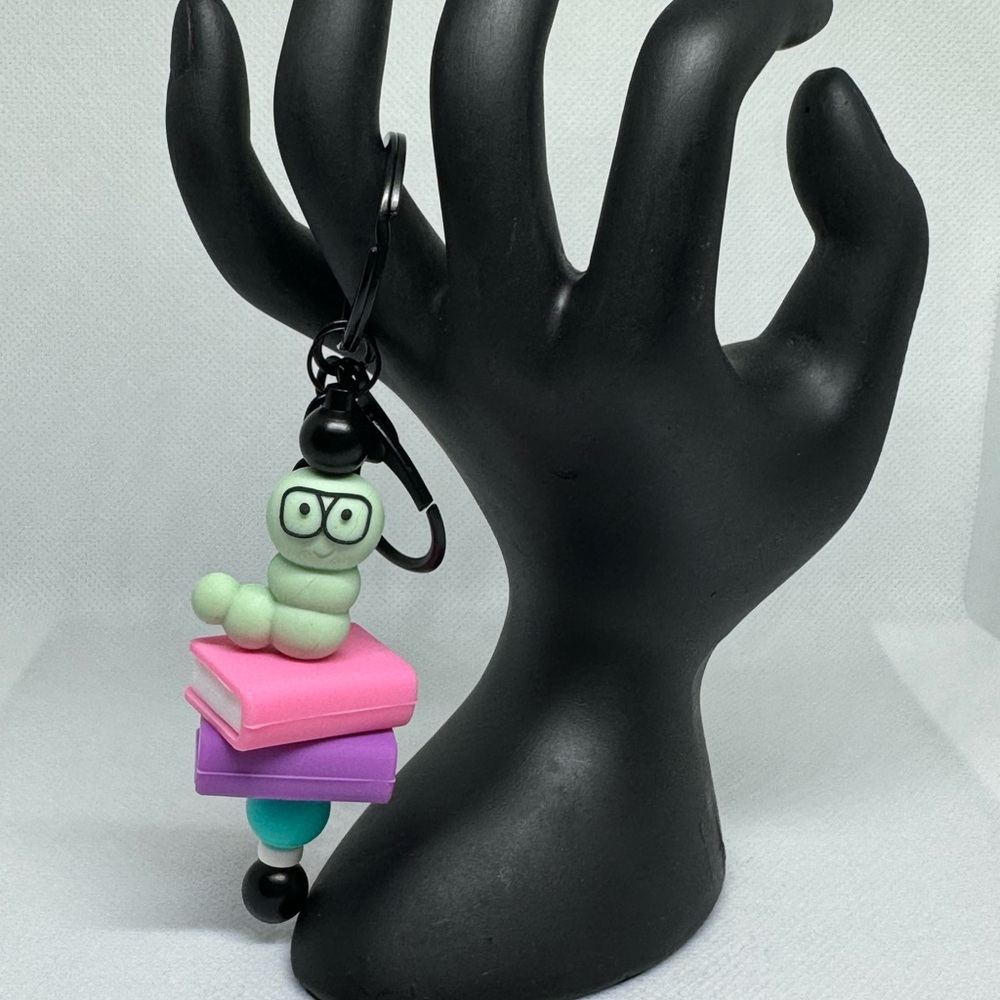 Too Cute! Silicone Bead Bookworm Key Fob / Purse Charm